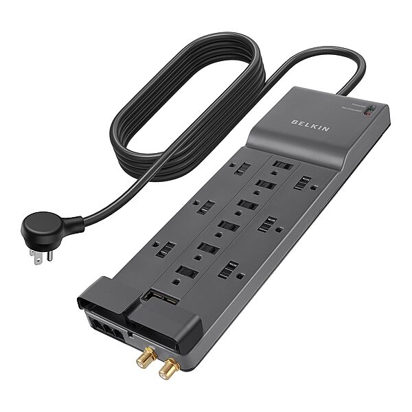 Belkin Power Strip Surge Protector with 12 AC Multiple Outlets, 10 ft Long Flat Plug Heavy Duty Extension Cord for Home