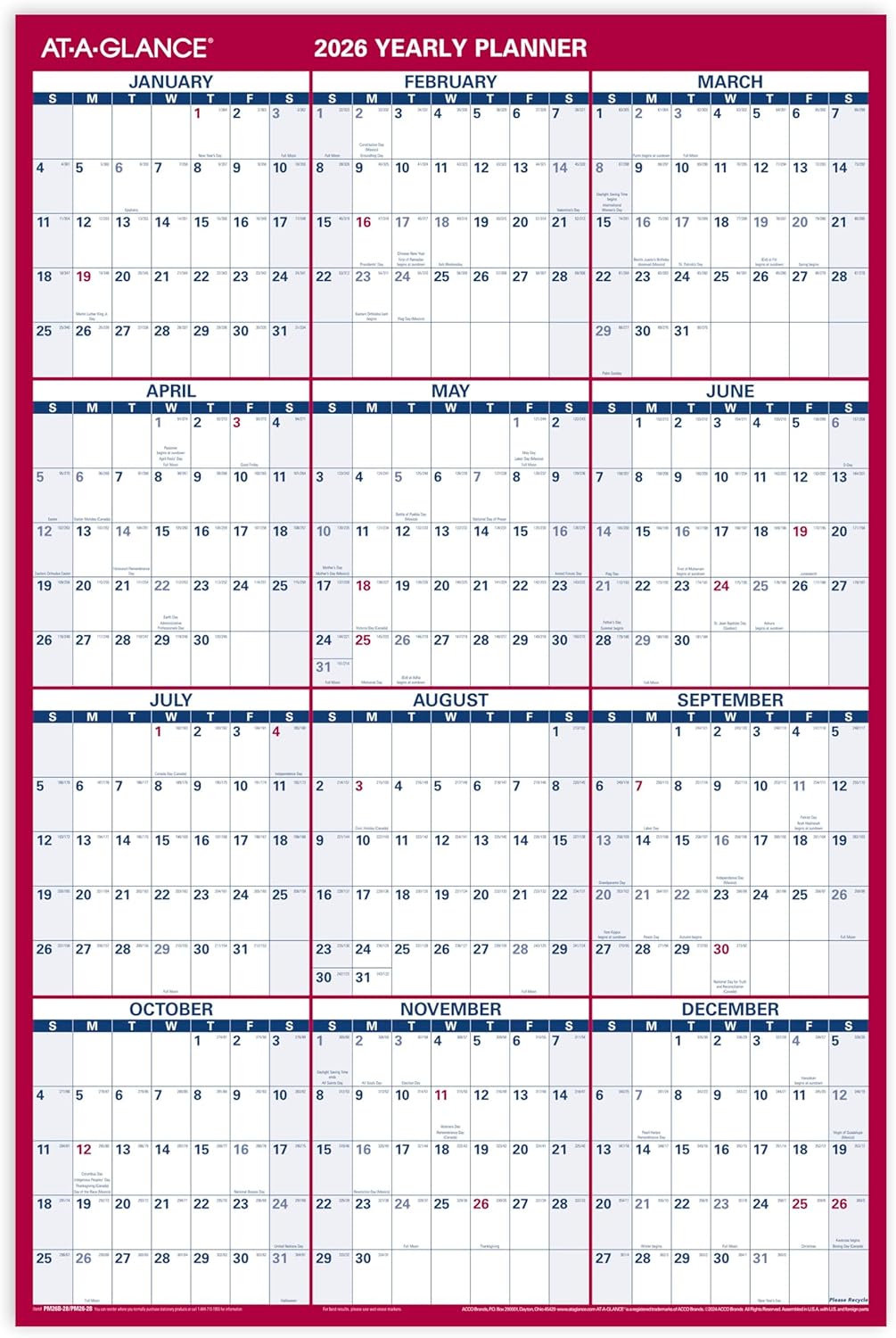 AT-A-GLANCE Reversible Erasable Wall Calendar, Vertical/Horizontal