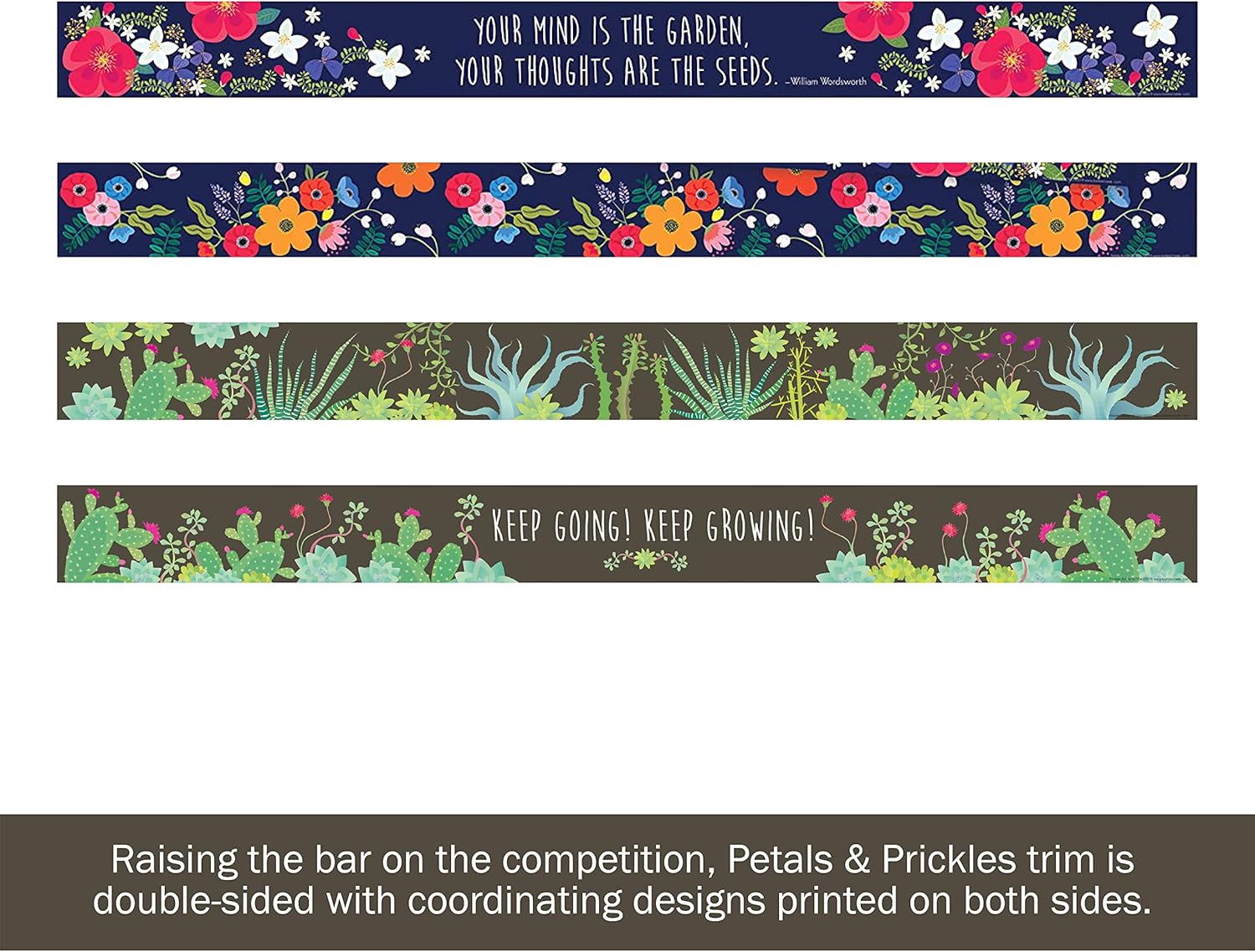 Barker Creek Double-Sided Border Set of 2, Petals & Prickles, Mixed-Design, 35' Each of 2 Designs