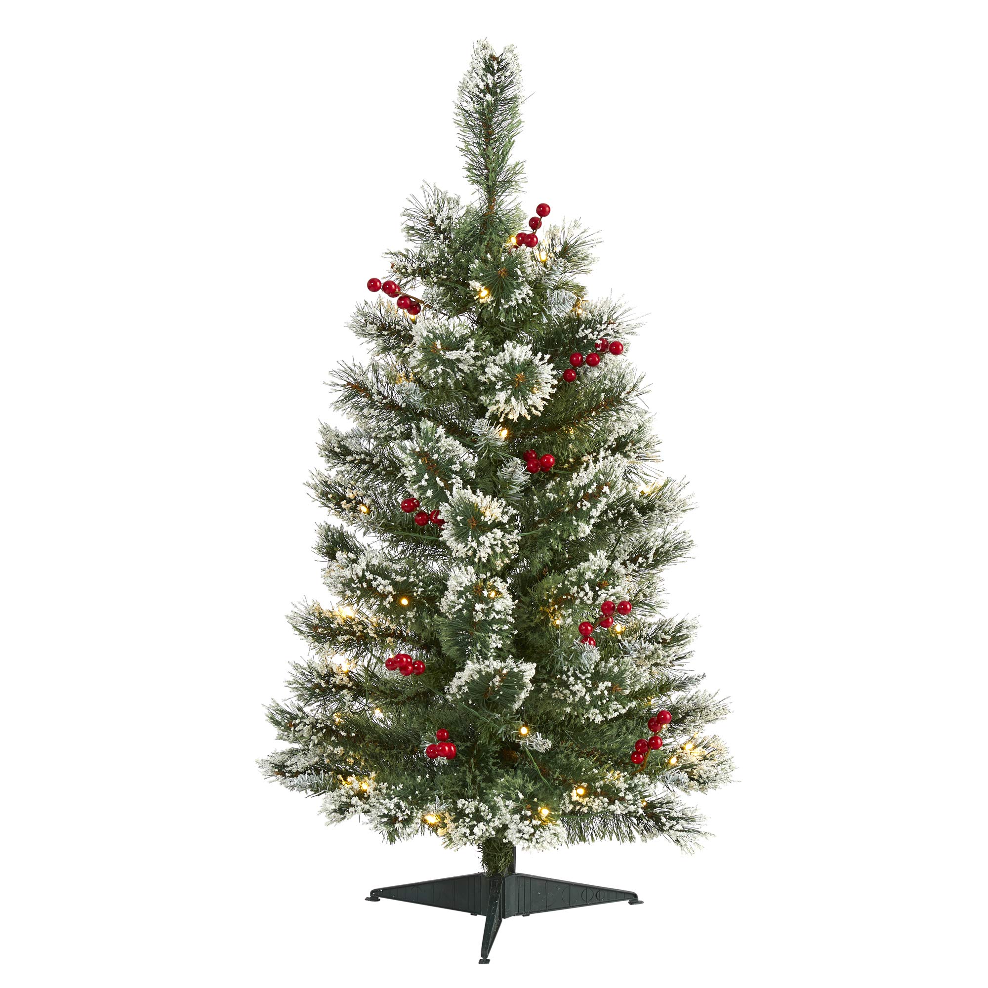 Nearly Natural 3ft. Frosted Swiss Pine Artificial Christmas Tree with 50 Clear LED Lights and Berries