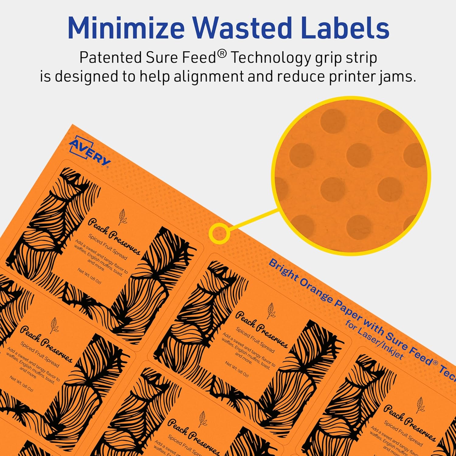 AVERY Bright Orange Rectangle Labels with Sure Feed Technology, 2" x 2-5/8", Matte, Printable