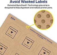 Avery Kraft Brown Square Scalloped Labels, Sure Feed Technology, 1-5/8" x 1-5/8", Print-to-The-Edge, Laser/Inkjet Printable