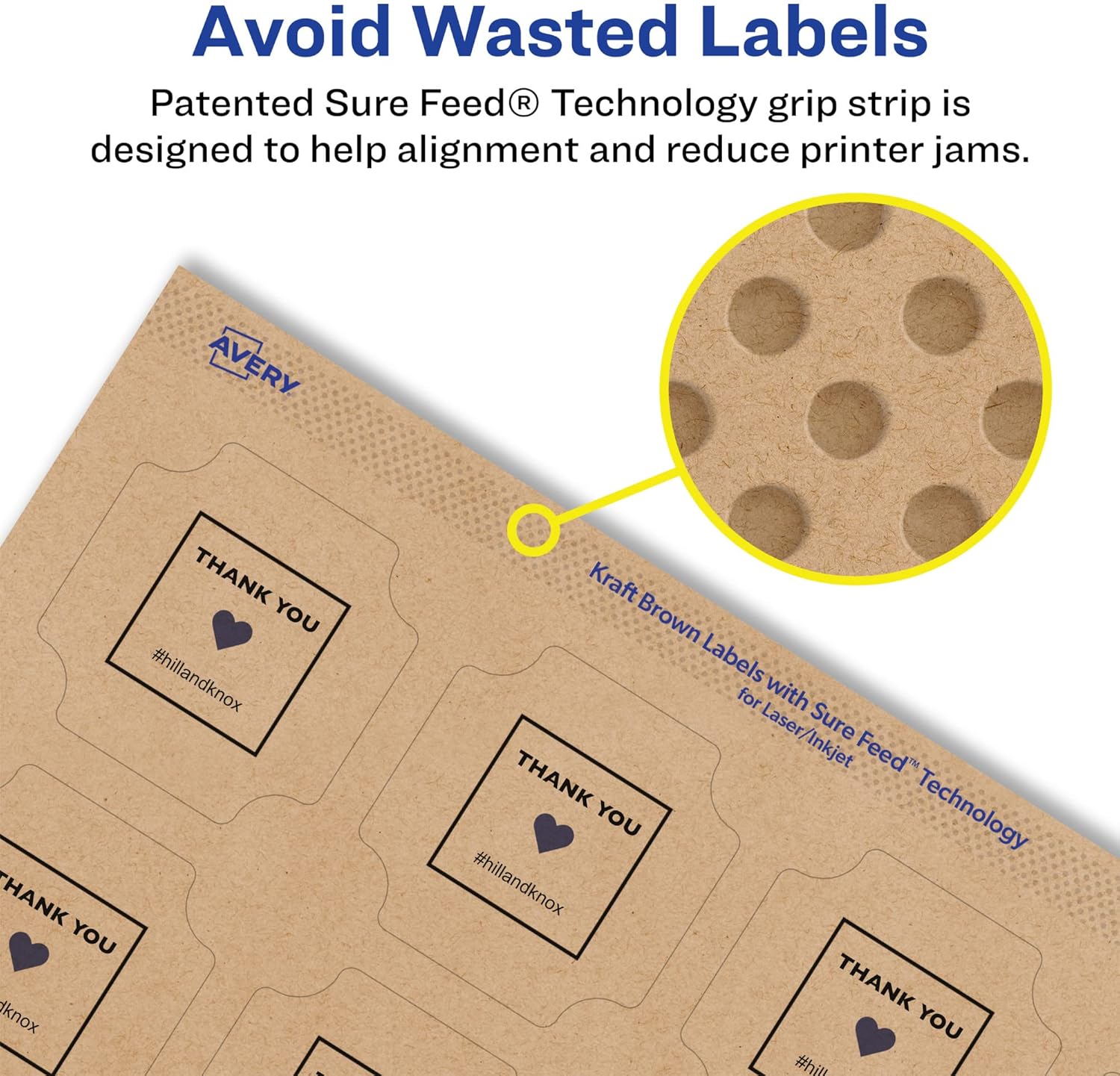 Avery Kraft Brown Square Scalloped Labels, Sure Feed Technology, 1-5/8" x 1-5/8", Print-to-The-Edge, Laser/Inkjet Printable