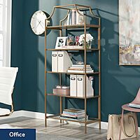 Sauder International Lux 71inH 5-Shelf Bookcase, Satin Gold