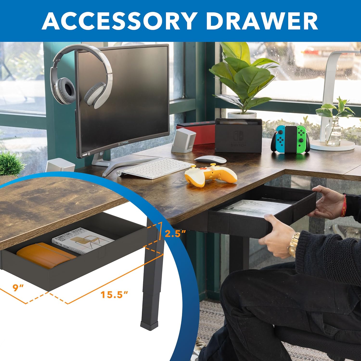 Mount-It! L Shaped Electric Standing Desk - Large Adjustable Corner Sit-Stand Desk