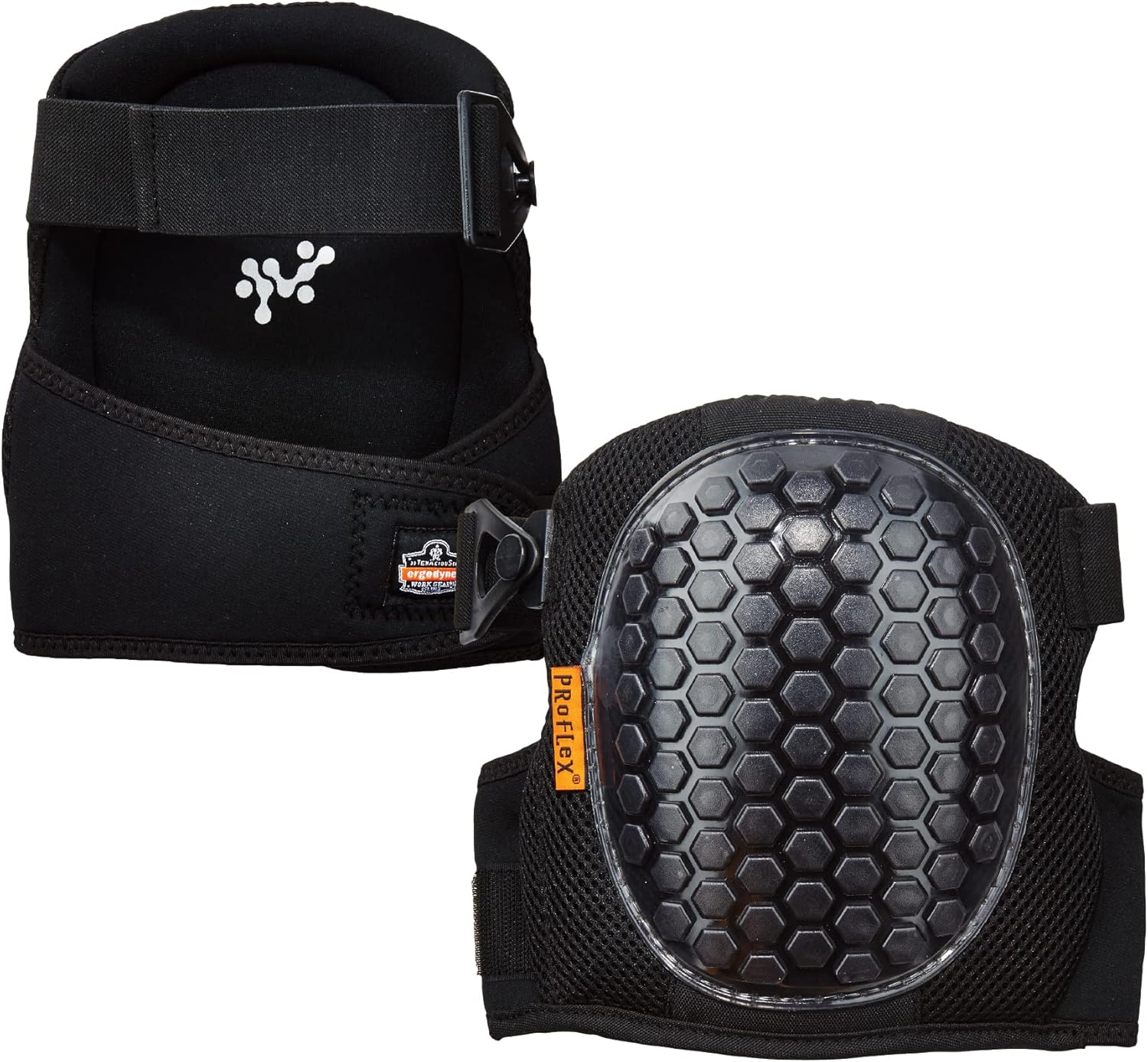 Ergodyne ProFlex 367 Professional Knee Pads, Protective Round Cap, Lightweight Gel Padded Technology, Adjustable Straps