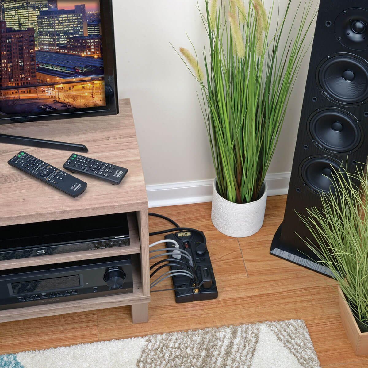 Tripp Lite 8 Outlet Surge Protector Power Strip, 10ft Cord, Right-Angle Plug, Tel/Modem/Coax/Ethernet Protection, RJ11, RJ45