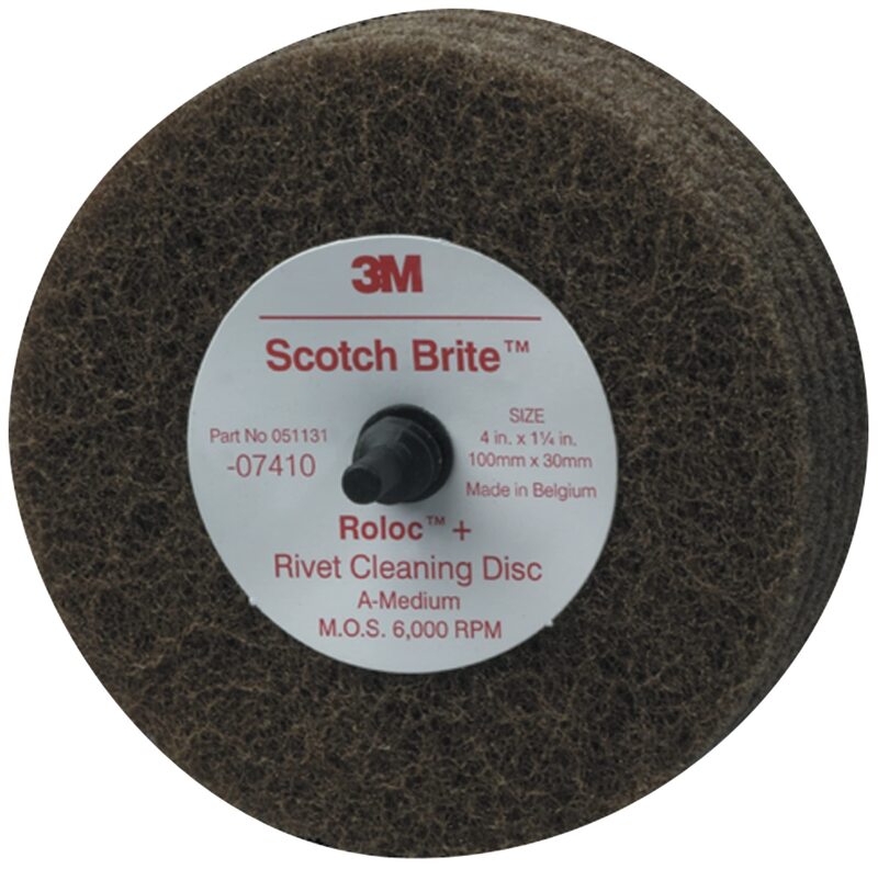 Cubitron Scotch-Brite Rivet Cleaning Disc 07410, 4 in x 1-1/4 in A MED, 10 per case