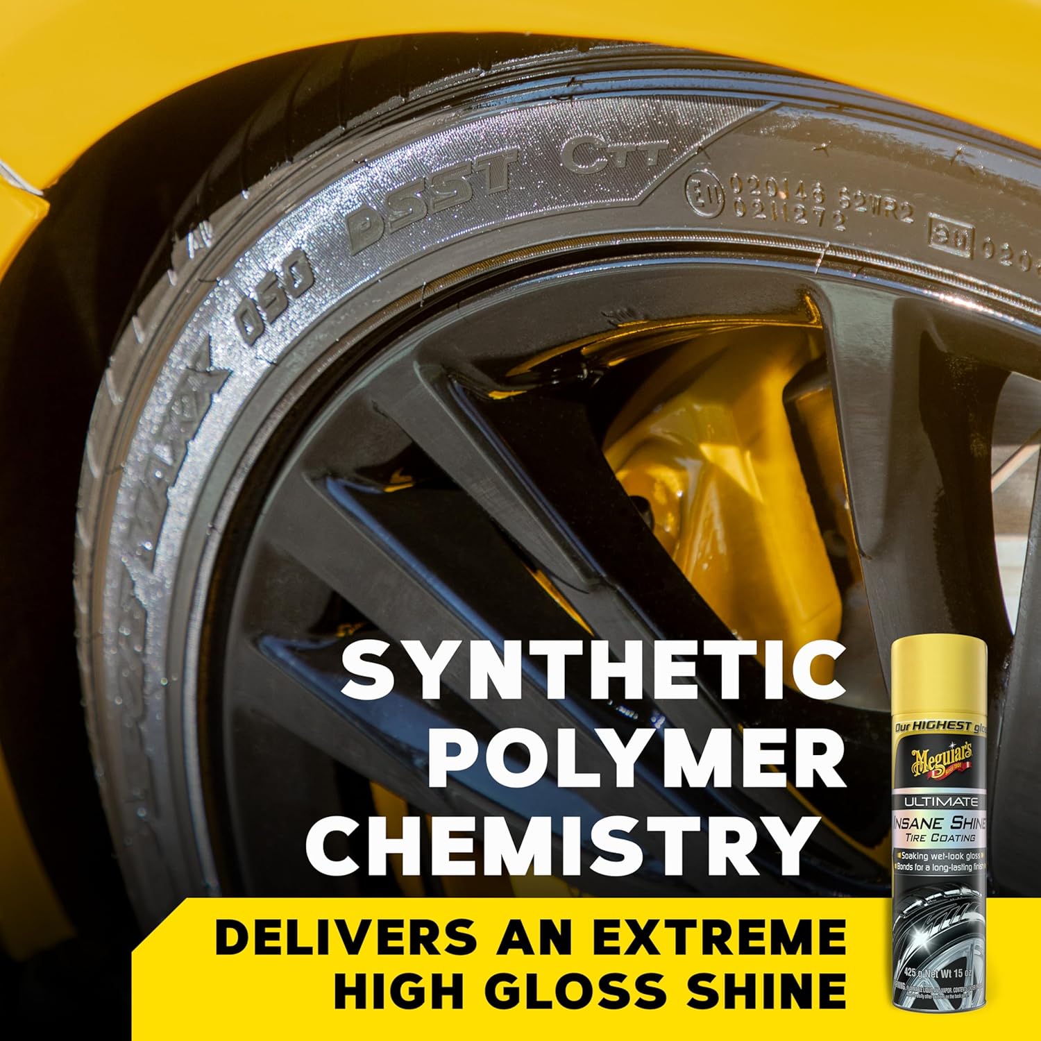 Meguiar's G190315 Ultimate Insane Shine Tire Coating, gives a Finish that Creates a Lasting Wet-Look for a Classic Black