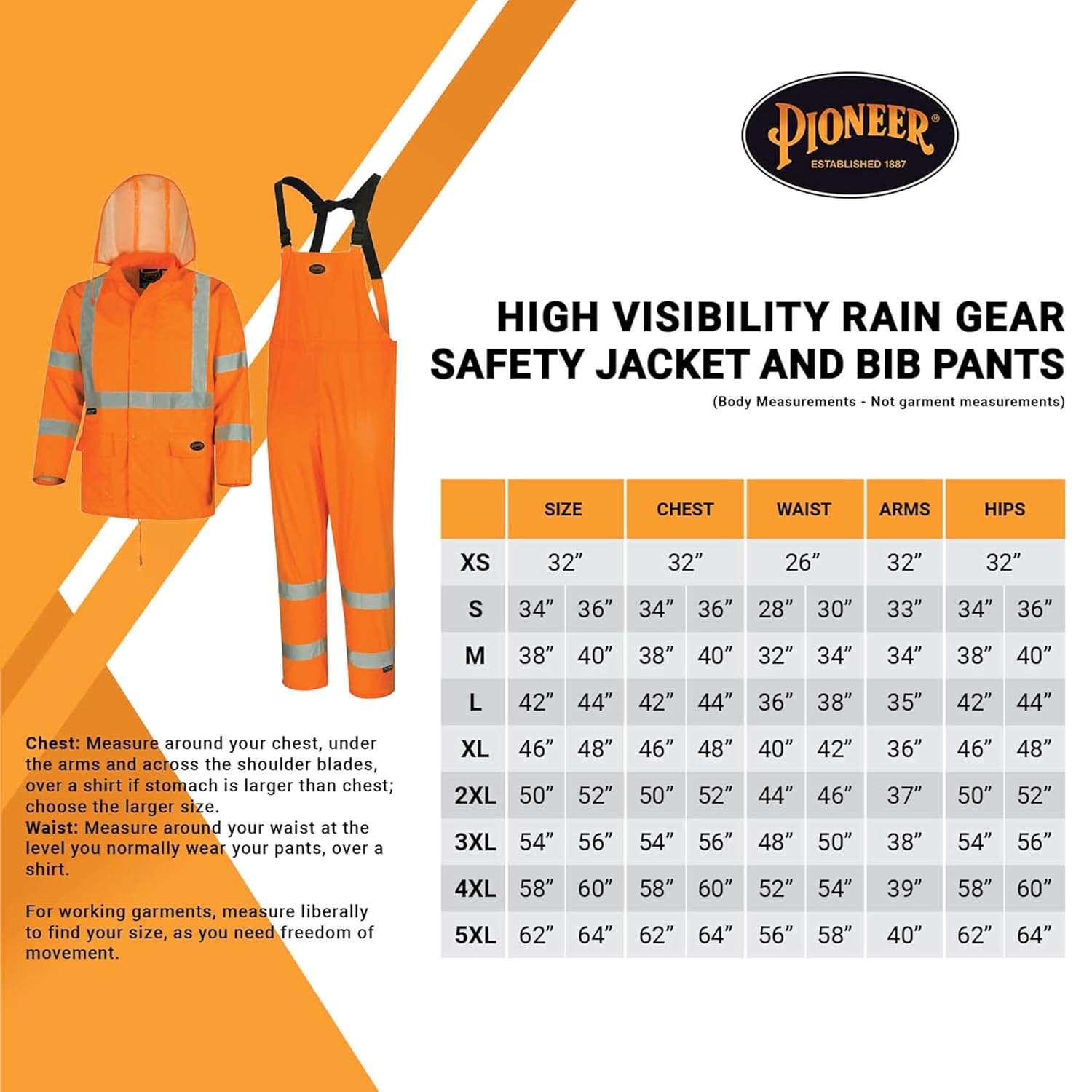 Pioneer High Visibility Rain Gear Safety Jacket and Bib Pants – Hi Vis Waterproof Reflective PVC Work Suit for Men