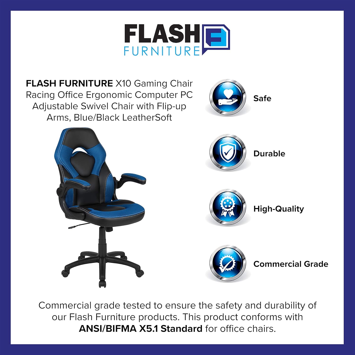 Flash Furniture X10 High-Back LeatherSoft Racing Style Gaming Chair with Flip-Up Arms