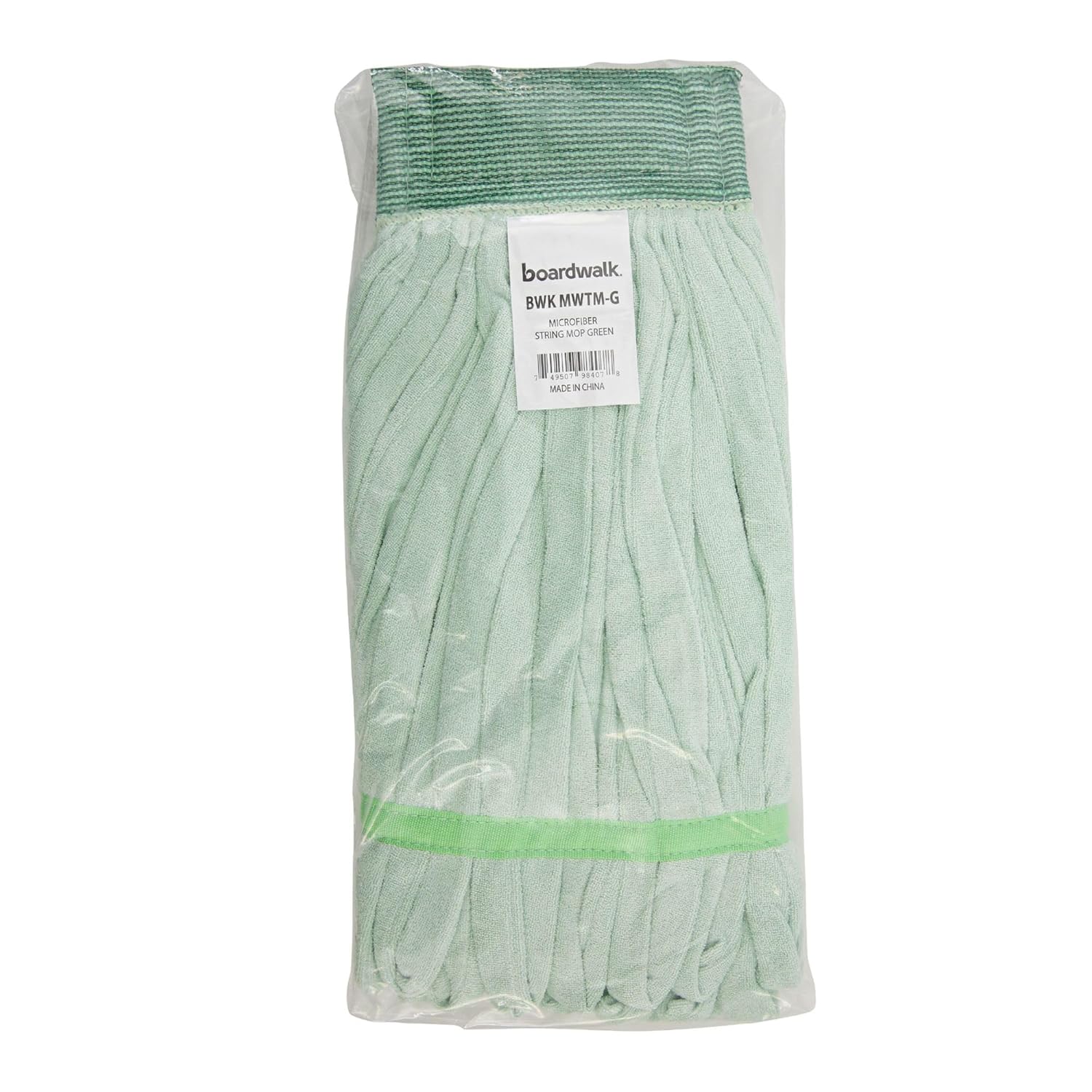 Boardwalk Microfiber Looped-End Wet Mop Heads, Medium, Green, 12/Carton