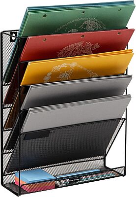 Mind Reader 5-Tier Vertical File Holder, Desktop Organizer, Wall Mount