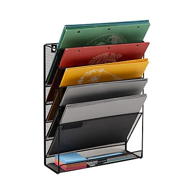Mind Reader 5-Tier Vertical File Holder, Desktop Organizer, Wall Mount