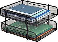 Mind Reader Stackable Paper Tray, Desktop Organizer, File Storage, Office, Metal Mesh, 10.5" L x 13.25" W x 7.5" H, 2 Pcs, Black