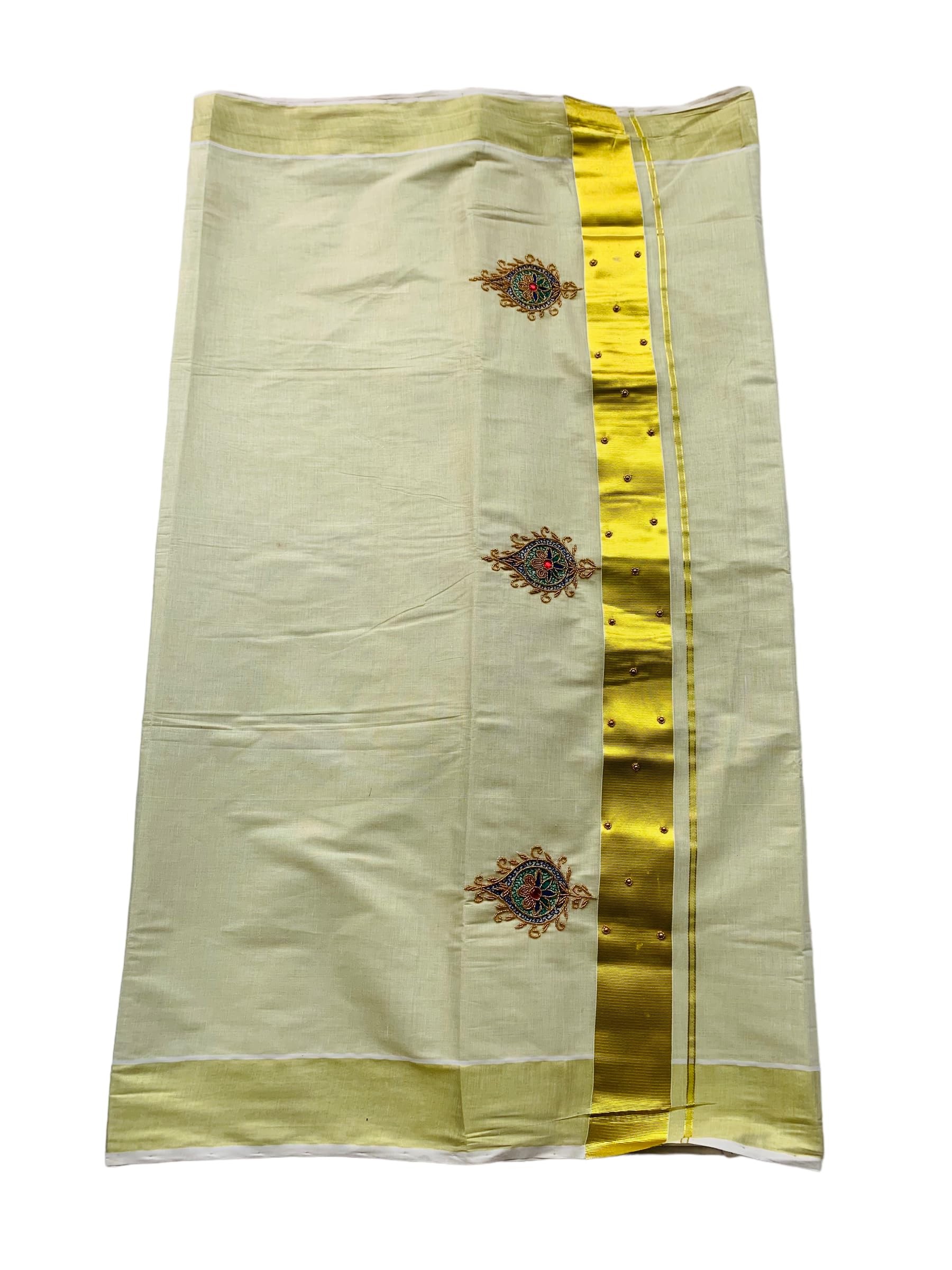 Kuthampully Kerala Kasavu Sarees For Women | Handcrafted Aari work Kerala Sarees | Tissue Onam Saree With Running Blouse | South Indian Sarees | Onam Saree EKM-806 (Blue)