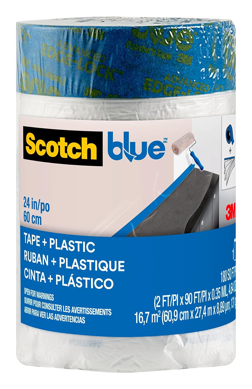 ScotchBlue Pre Plastic Painters Tape, 24 in x 30yd, Tape & Masking Film Combined in One Product