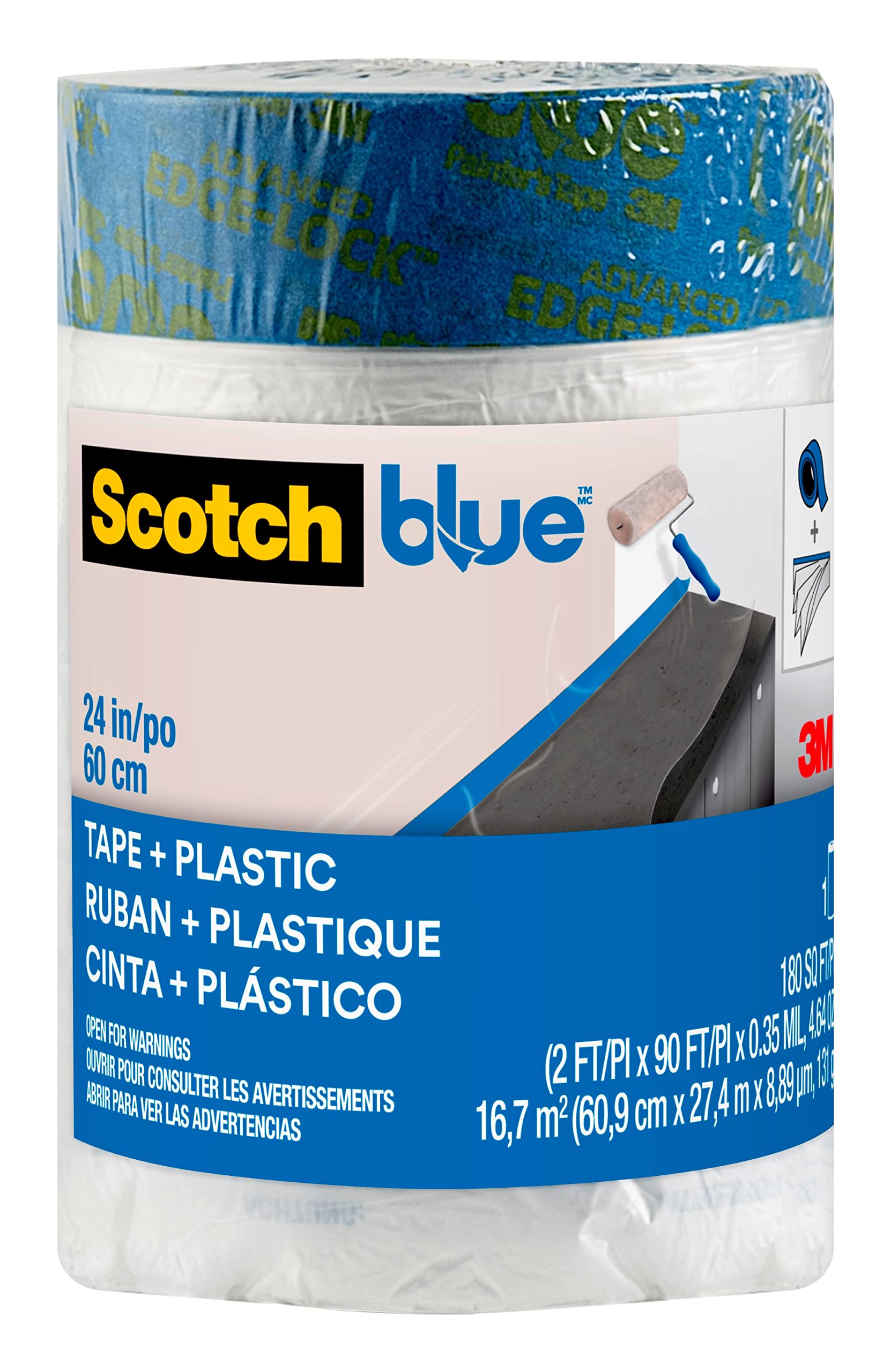 ScotchBlue Pre Plastic Painters Tape, 24 in x 30yd, Tape & Masking Film Combined in One Product