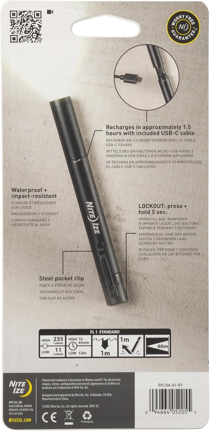 Nite Ize Radiant Rechargeable Pen Light - Rechargeable Pen Flashlight - Mini Flashlight for Job Sites or Emergency Kits