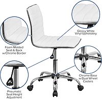 Flash Furniture Alan Low-Back Ribbed Upholstered Vinyl Swivel Desk Chair with Padded Seat, Modern Adjustable Height Padded Office Chair, White White/Chrome