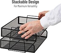 Mind Reader Stackable Paper Tray, Desktop Organizer, File Storage, Office, Metal Mesh, 13.25" L x 9.75" W x 6.25" H, 2 Pcs