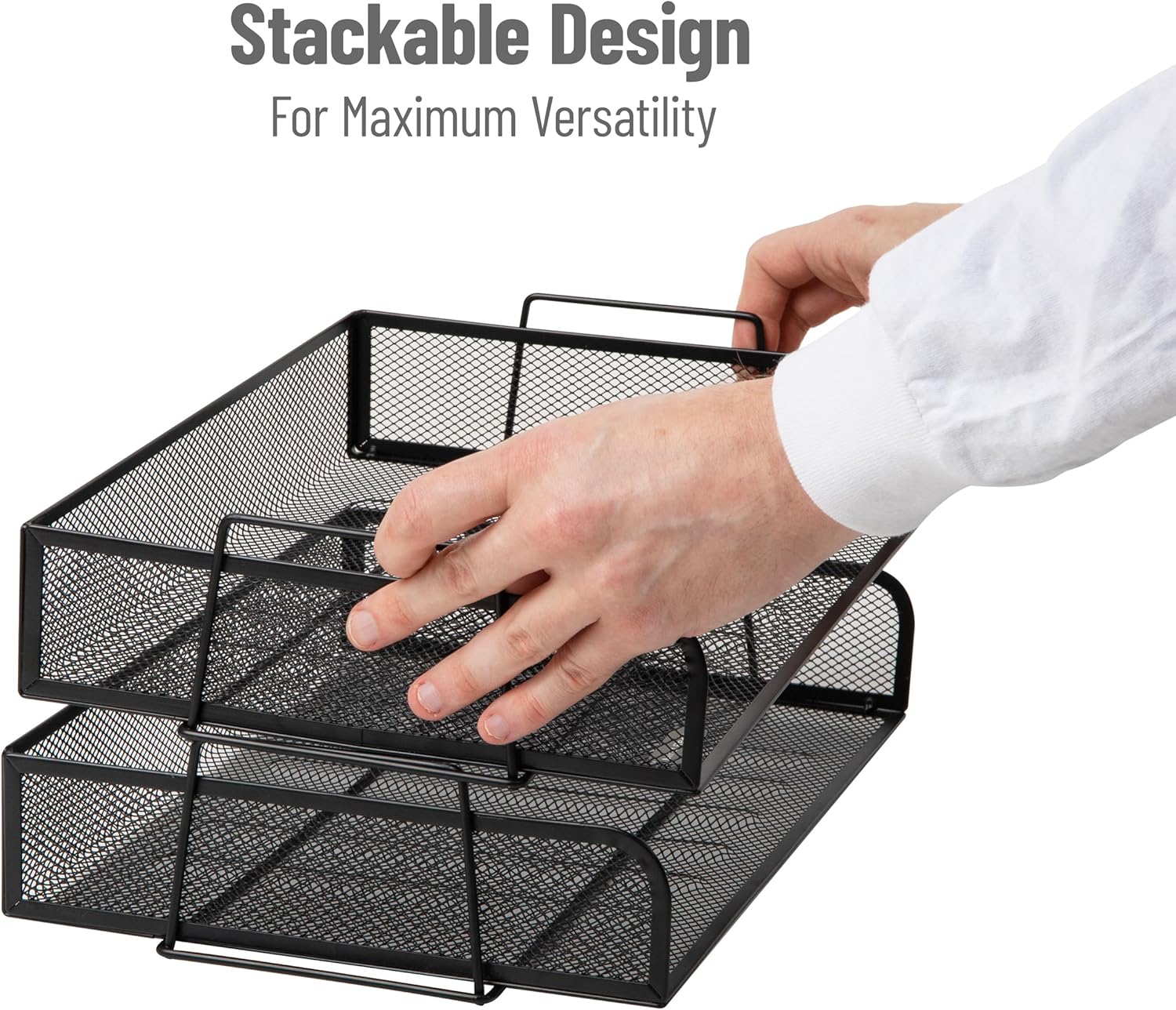 Mind Reader Stackable Paper Tray, Desktop Organizer, File Storage, Office, Metal Mesh, 13.25" L x 9.75" W x 6.25" H, 2 Pcs