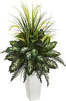 Nearly Natural Artificial White Mixed River Fern and Dogtail Plant, Tower Planter, Green,26"Dx26"Wx48"H