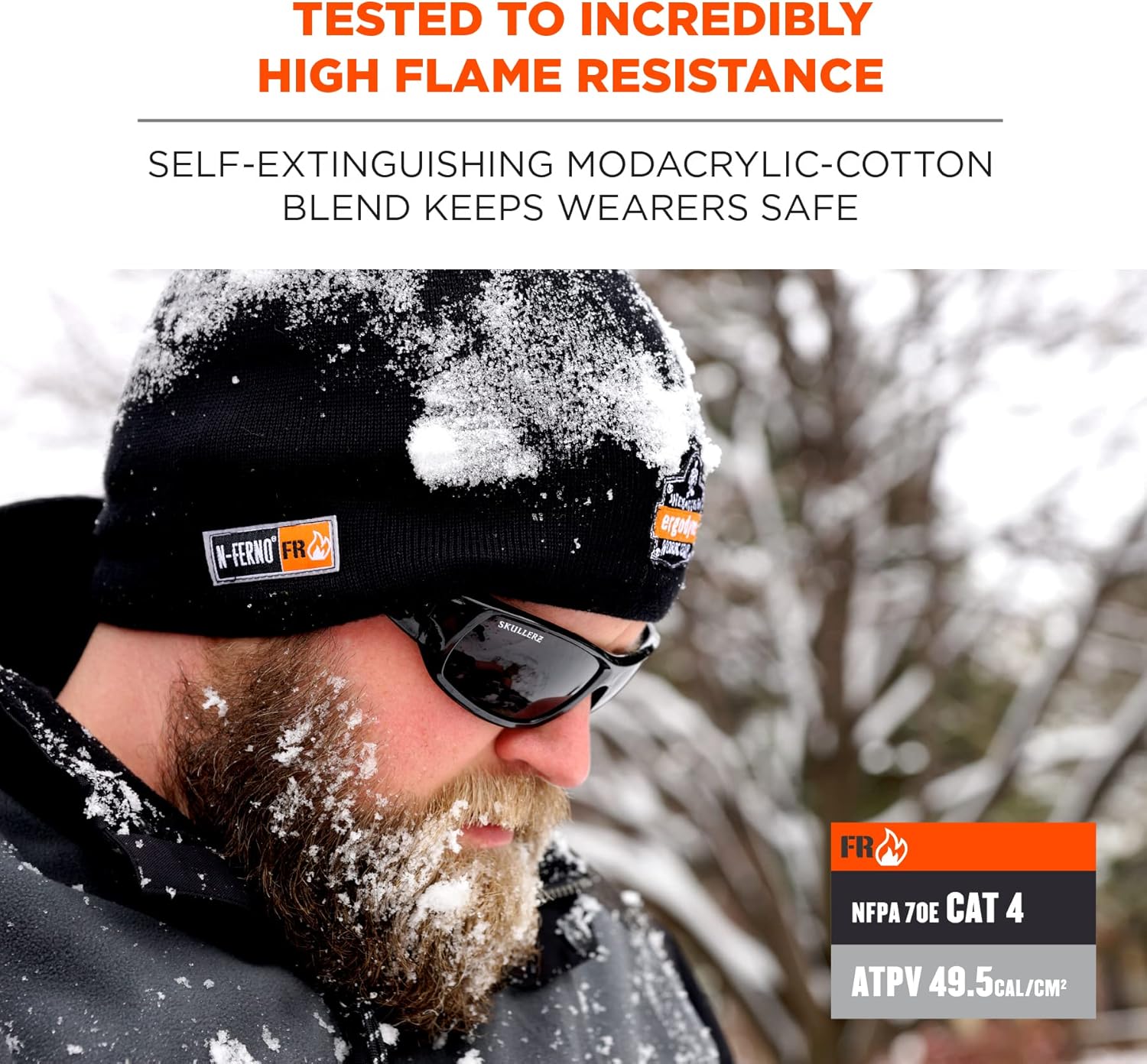 Ergodyne N-Ferno 6820 Fire Resistant Thermal Knit Beanie Cap, Black Black/Orange Cap