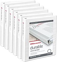 Office Depot® Brand Durable Round-Ring View Binders, 1" Rings, White, Pack of 6 Binders