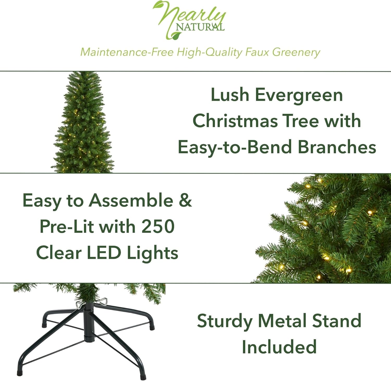 Nearly Natural 6ft. Slim Green Mountain Pine Artificial Christmas Tree with 250 Clear LED Lights 6ft Green