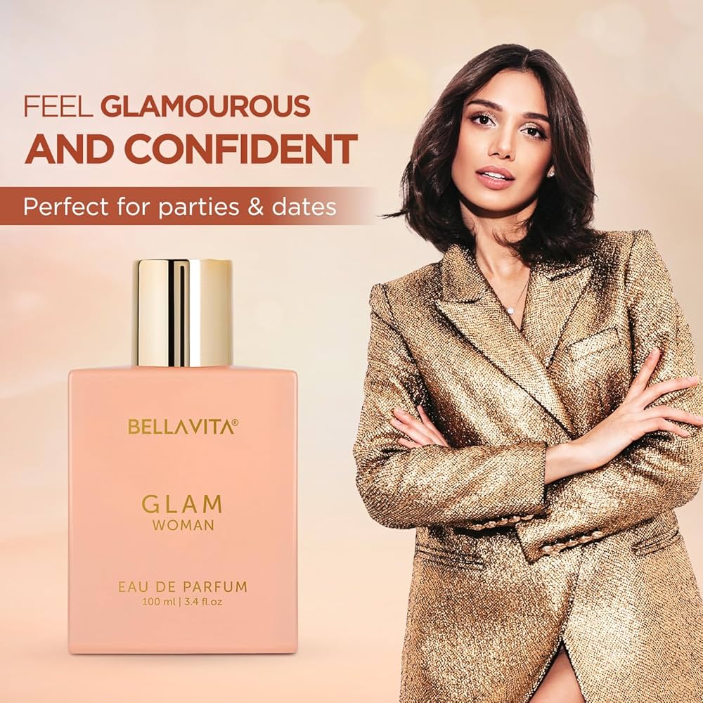 Bella Vita Luxury GLAM Woman Eau De Parfum With African Orange, Jasmine & Patchouli Premium, Long Lasting Floral & Woody Fragrance Liquid EDP For Women, 100ml