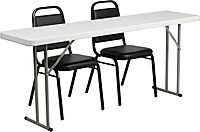 Flash Furniture Kathryn 6-Foot Plastic Folding Training Table Set with 2 Trapezoidal Back Stack Chairs