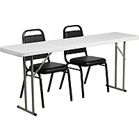 Flash Furniture Kathryn 6-Foot Plastic Folding Training Table Set with 2 Trapezoidal Back Stack Chairs