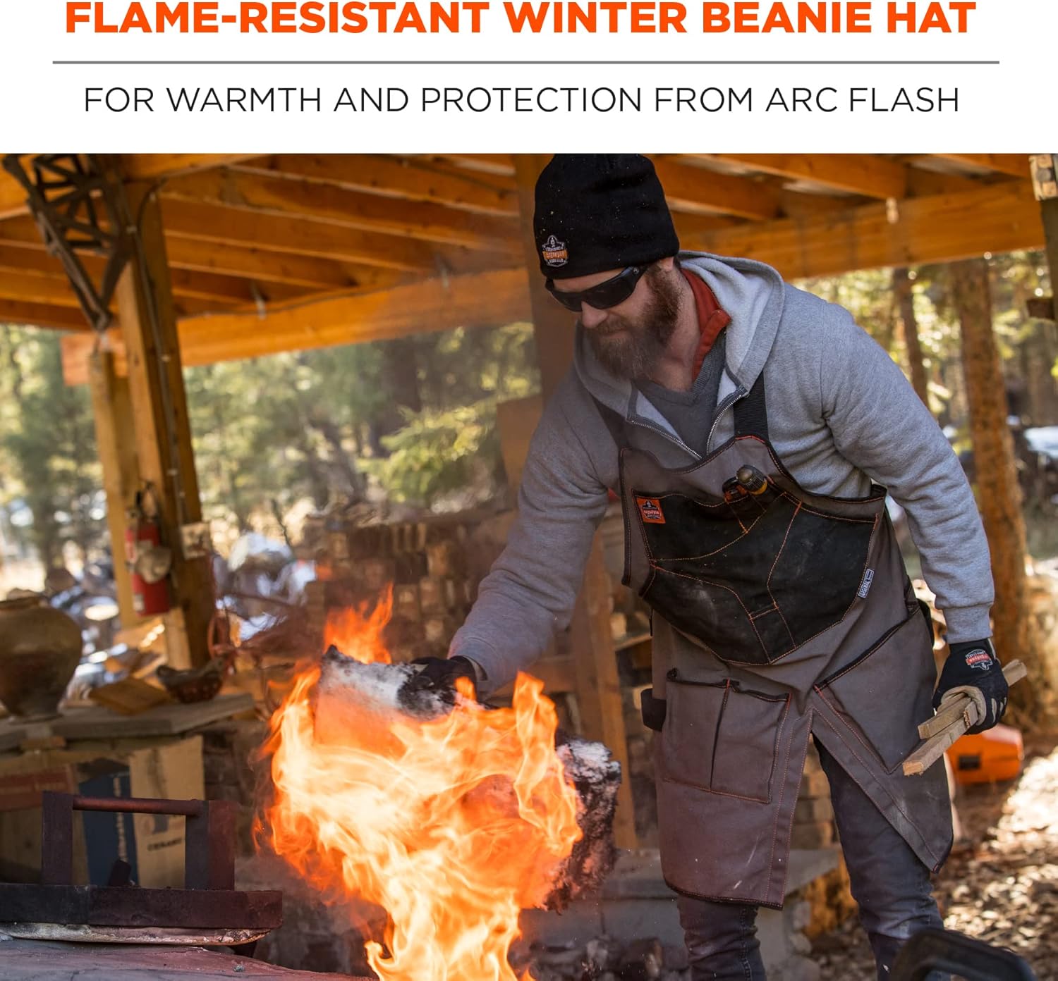 Ergodyne N-Ferno 6820 Fire Resistant Thermal Knit Beanie Cap, Black Black/Orange Cap