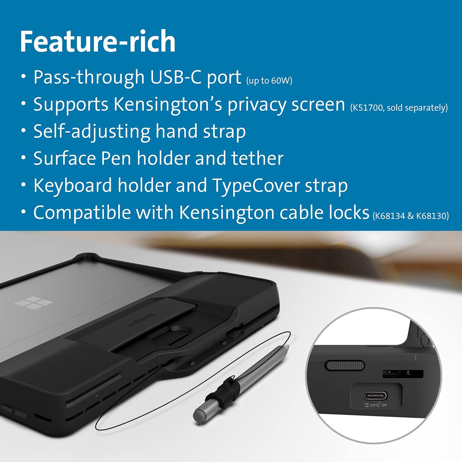 Kensington Blackbelt Rugged Case with Integrated Smart Card Reader (CAC) for Surface Pro 8 (K97620WW)