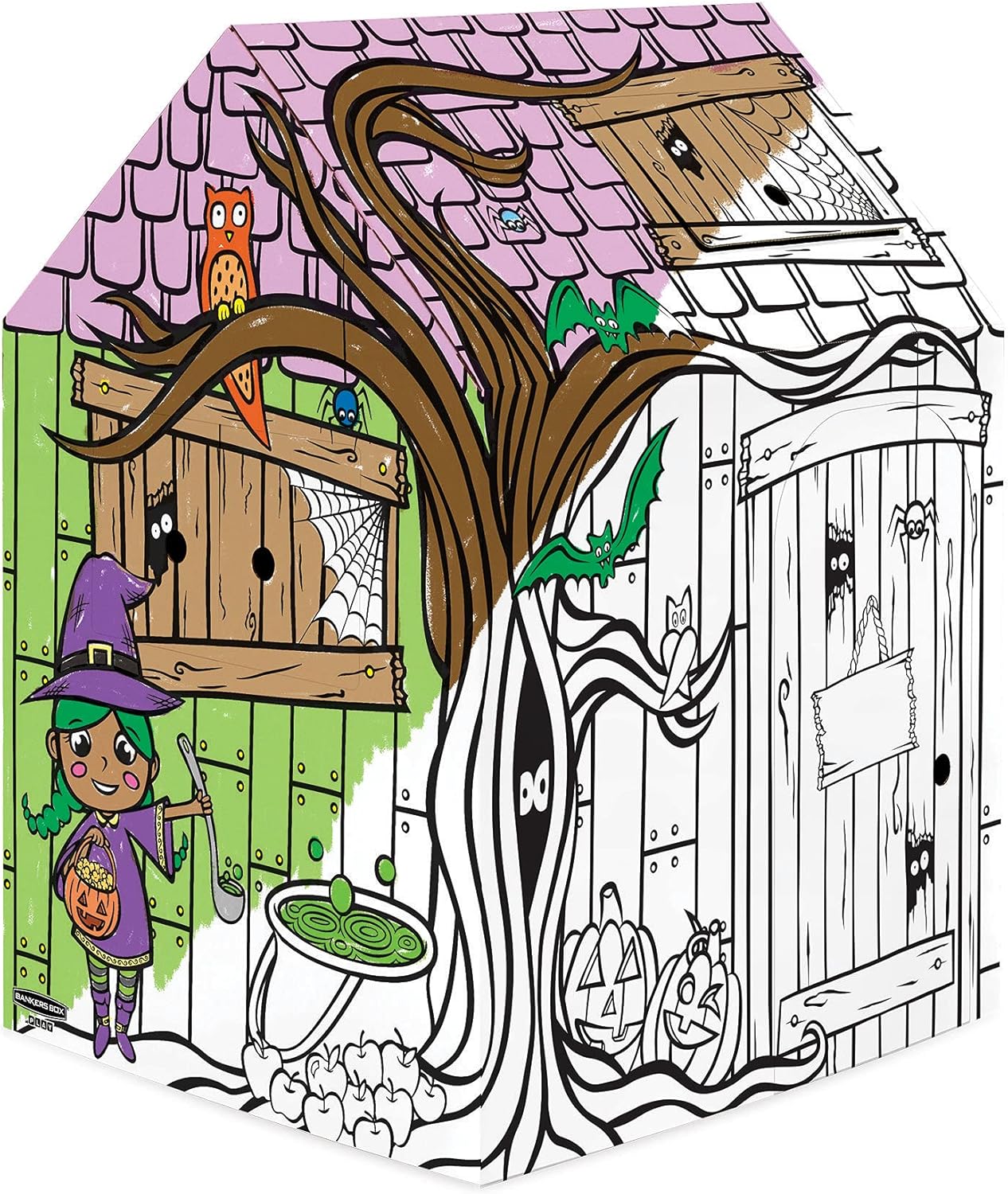 Bankers Box at Play Color in Halloween Playhouse, Cardboard Playhouse and Life Size Craft Activity for Kids and Families