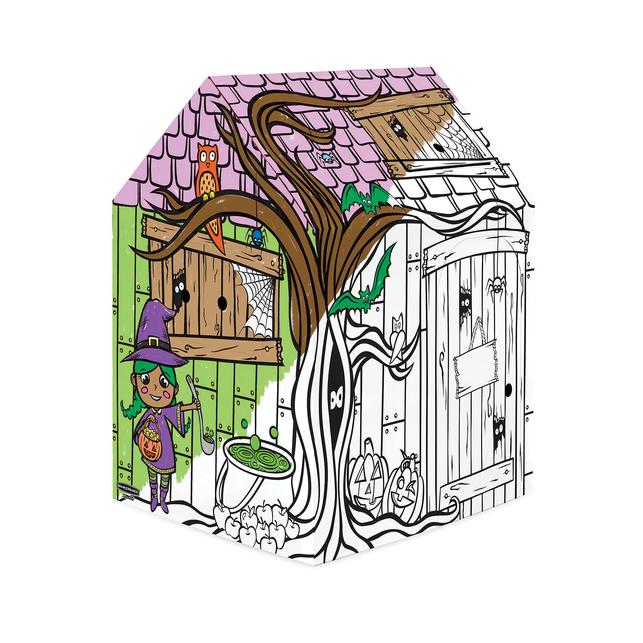 Bankers Box at Play Color in Halloween Playhouse, Cardboard Playhouse and Life Size Craft Activity for Kids and Families