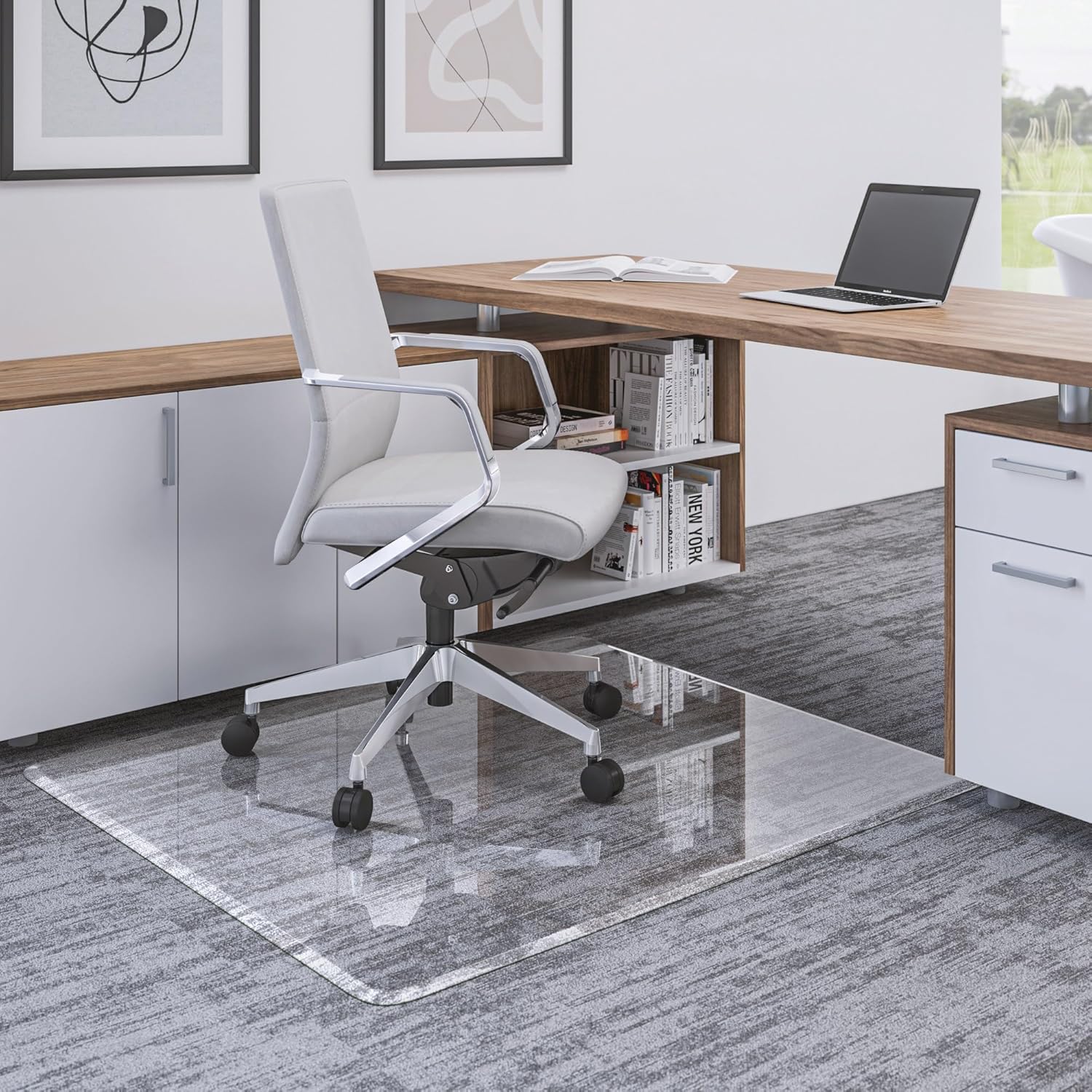 DEFLECTO Premium Tempered Glass Chair Mat, Rectangular, Clear