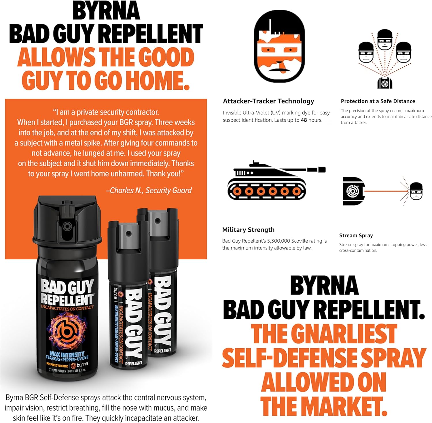 BYRNA BGR MAX Pepper Spray + Tear Gas | Attacker Tracker UV Dye | Military Strength Self-Defense Stream Spray