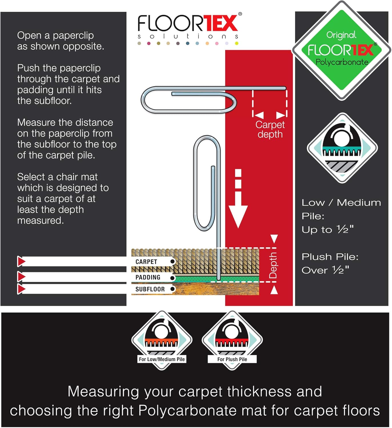FLOORTEX Valuemat Plus Polycarbonate Rectangular Chair Mat for Low Pile Carpets