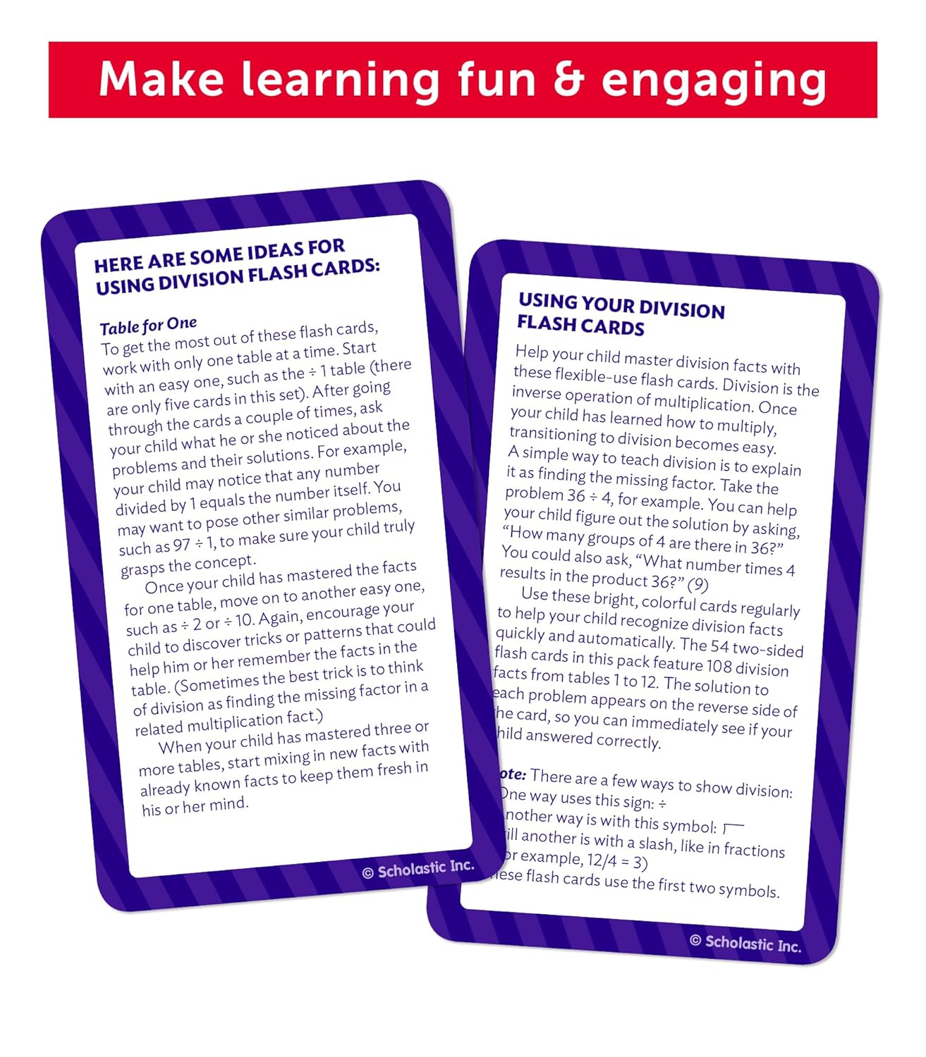Scholastic Division Flash Cards, 6-5/16inH x 3-7/16inW, Pack Of 56 Cards