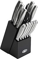 Oster Edgefield 14-Piece Stainless-Steel Cutlery Knife Set With Knife Block, Silver/Black