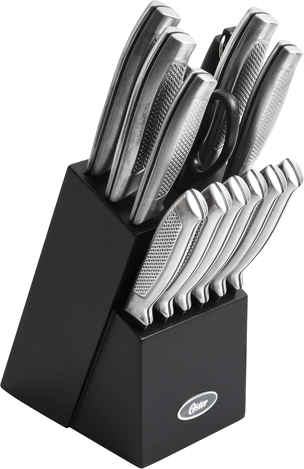 Oster Edgefield 14-Piece Stainless-Steel Cutlery Knife Set With Knife Block, Silver/Black
