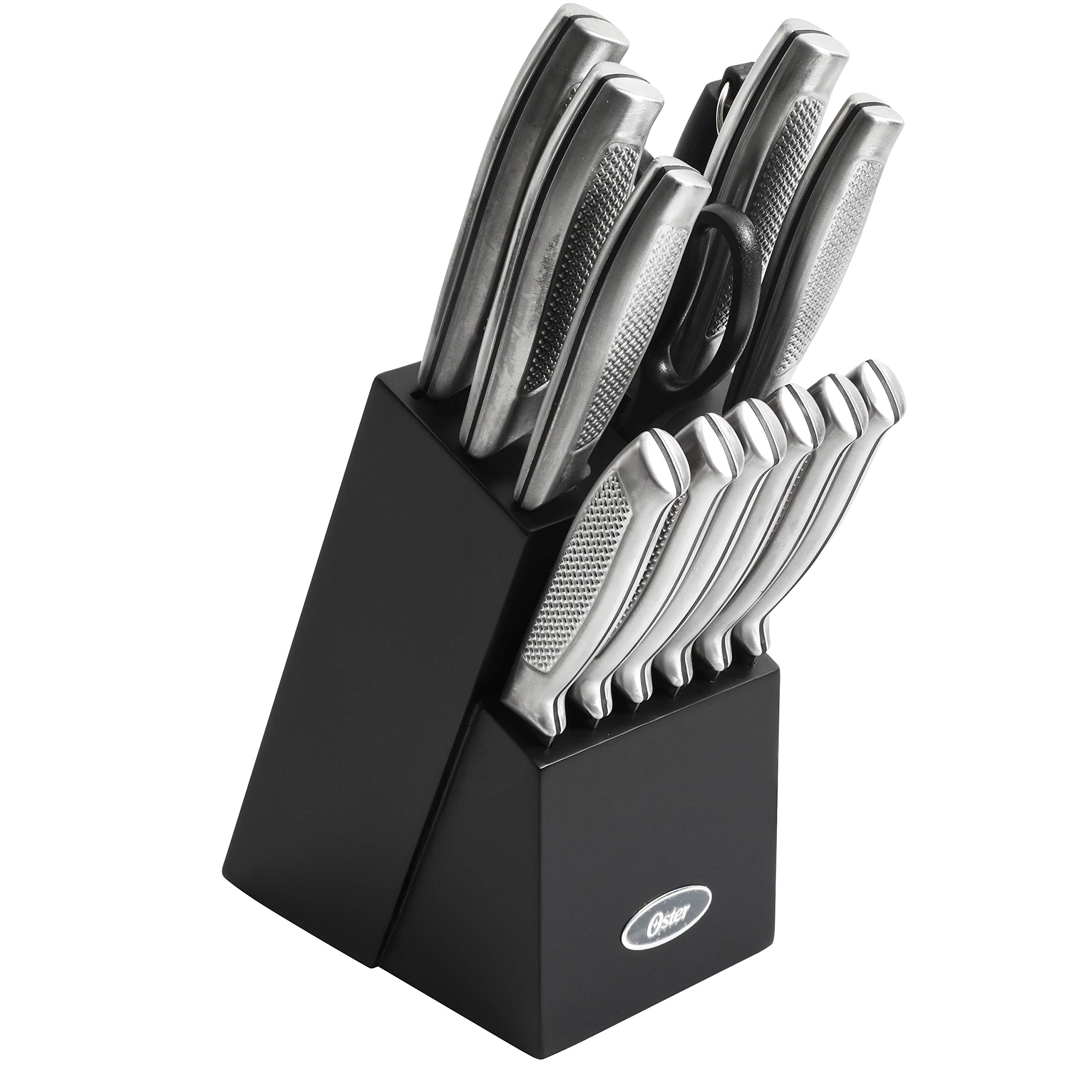 Oster Edgefield 14-Piece Stainless-Steel Cutlery Knife Set With Knife Block, Silver/Black
