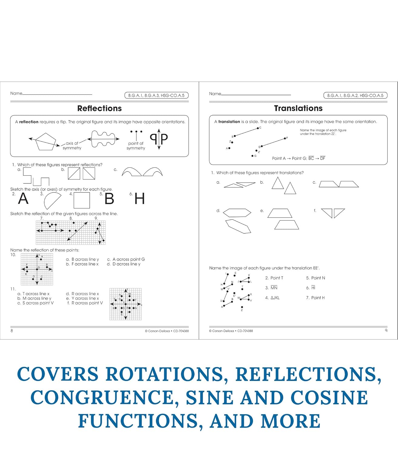 Carson Dellosa The 100 Series Geometry Workbook, Math Book for Grades 8 and Up Covering Trigonometry, Geometric Equations