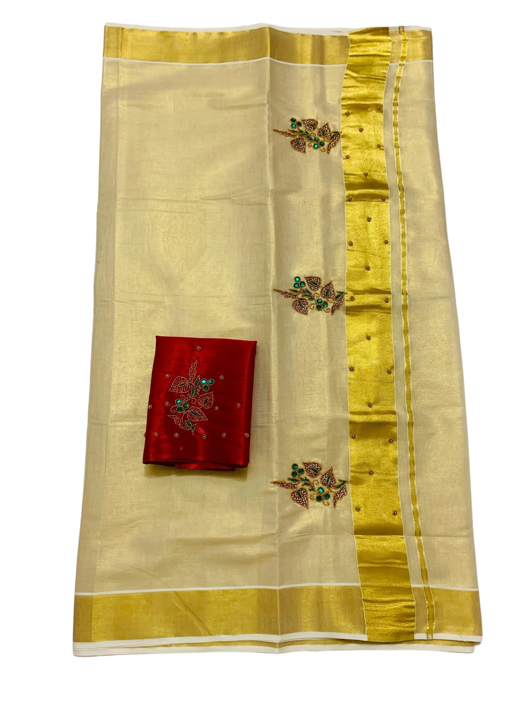 Kuthampully Kerala Kasavu Saree Tissue | Traditional South Indian Saree | Designer Indian Saree | Kerala Saree - EKM-829 (Maroon)