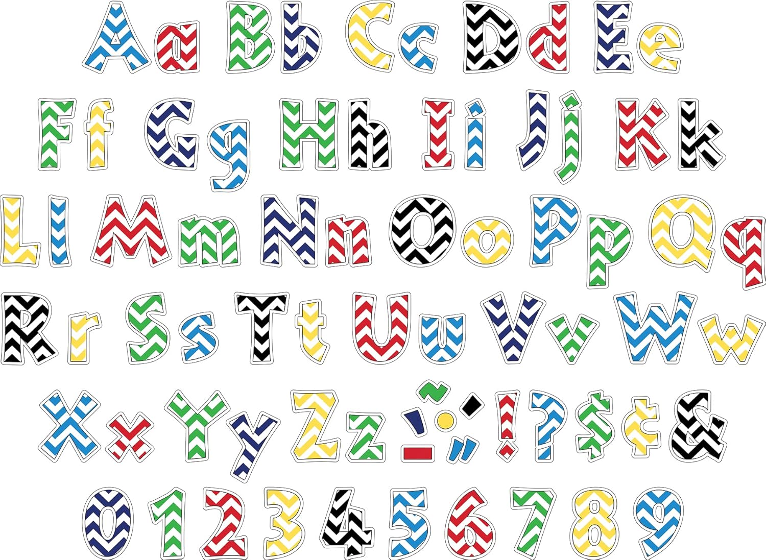 Barker Creek Letter Pop-Out Set of 2, 4" Chevron, Mixed-Design, 255 Upper and Lowercase Letters, Numbers