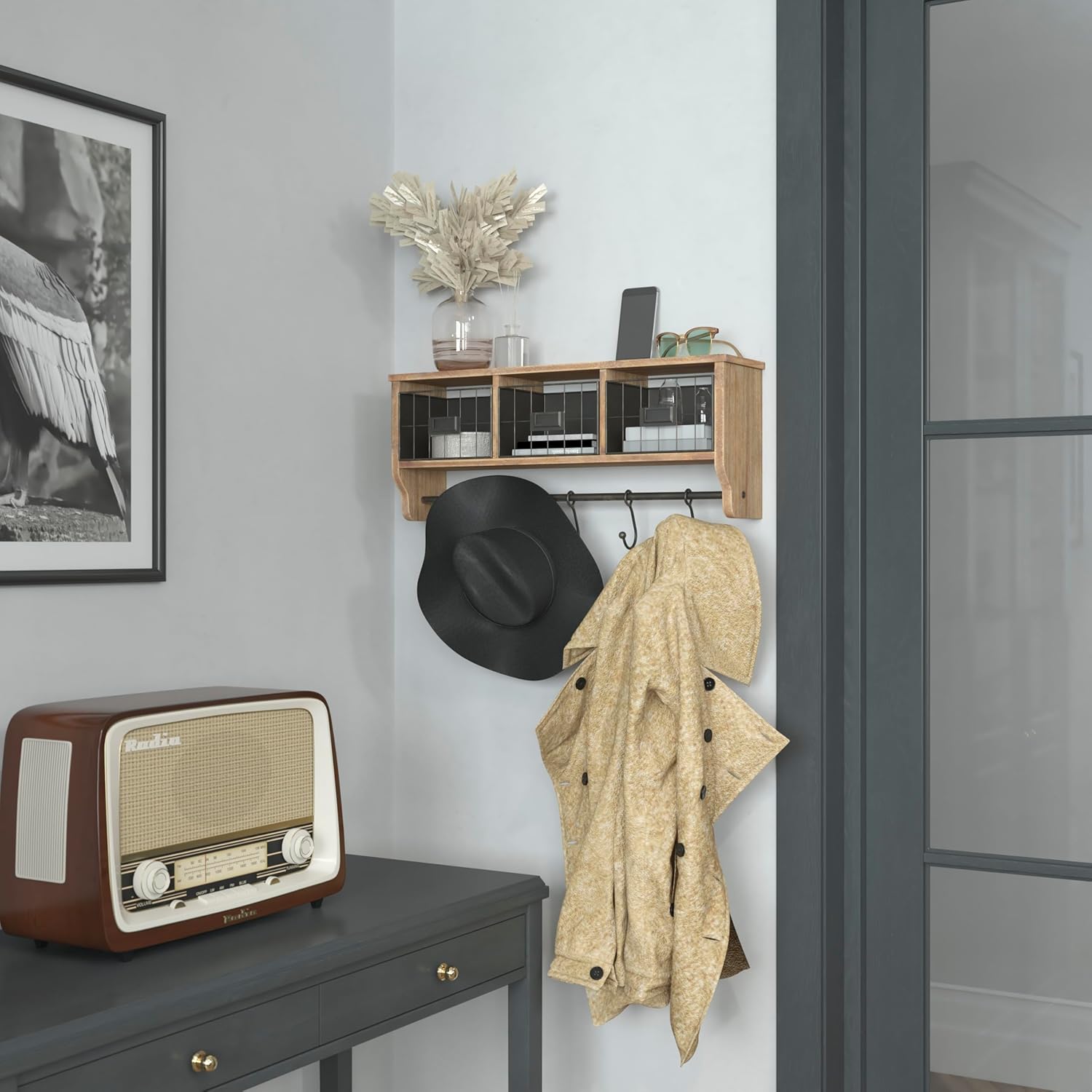 Flash Furniture Daly Wall Mounted Solid Pine Storage Rack