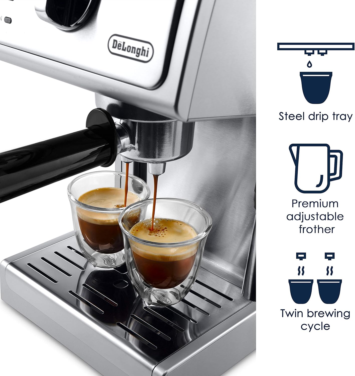 De'Longhi 15 Bar Pump Espresso and Cappuccino Machine with Premium Adjustable Frother, Stainless Steel