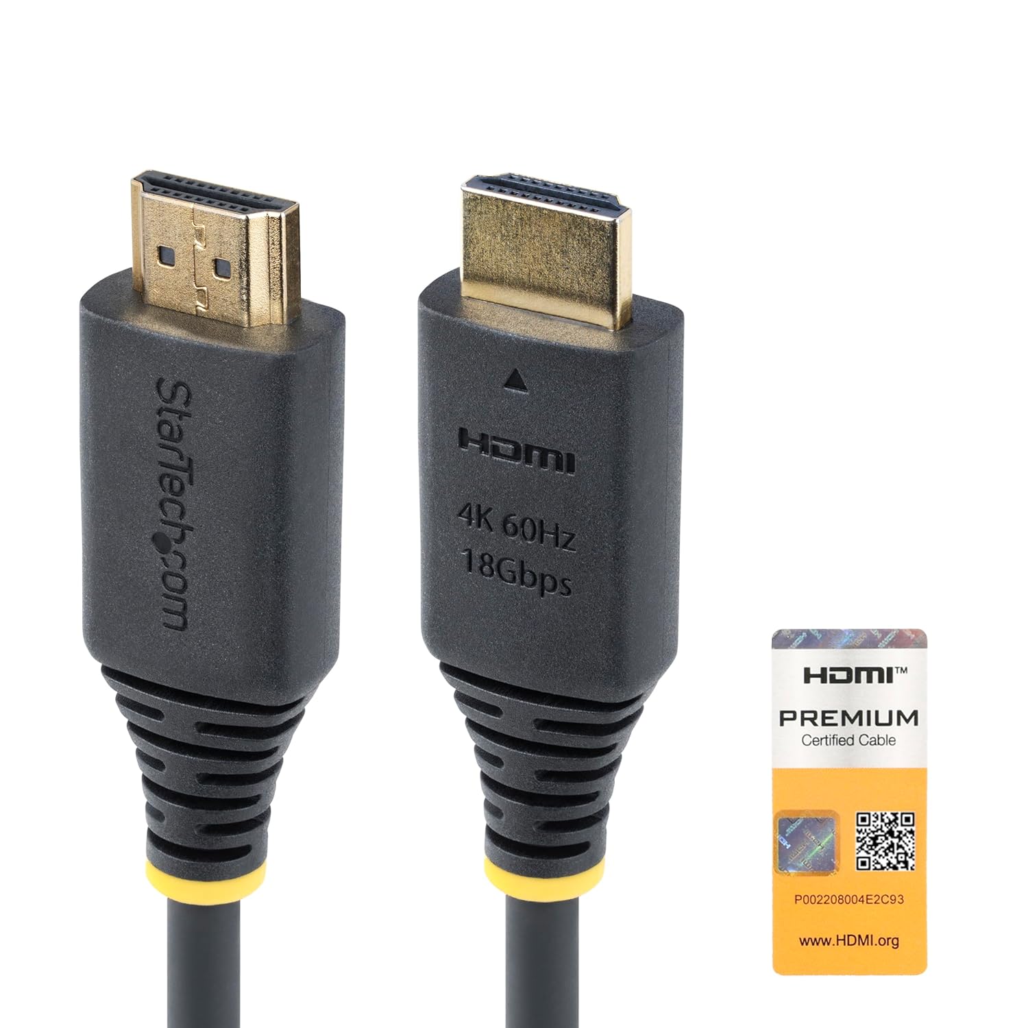 StarTech.com 1.6ft (50cm) Premium Certified High Speed HDMI Cable, 4K 60Hz/1440p 144Hz, 18Gbps, UHD HDMI 2.0 Cord